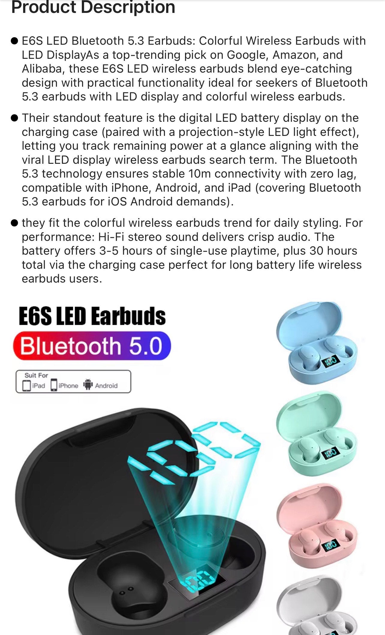 E6S LOW BUDGET TRUE WIRELESS EARBUDS (LED DISPLAY, CHARGING CASE & WATERPROOF)