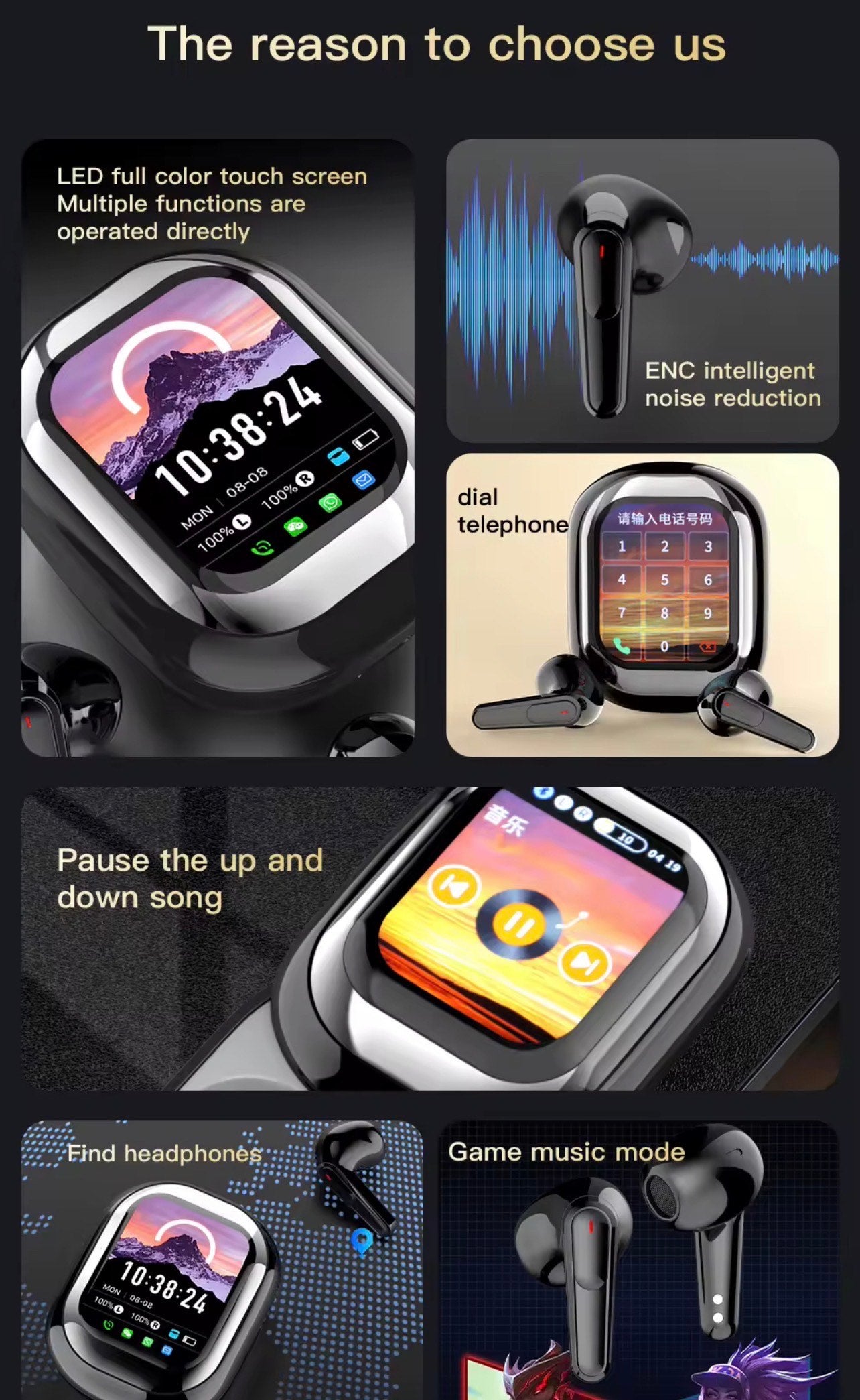 SE ONE BT EARBUDS (TOUCH CONTROL, DISPLAY SCREEN, WIRELESS STEREO & CHARGING CASE)