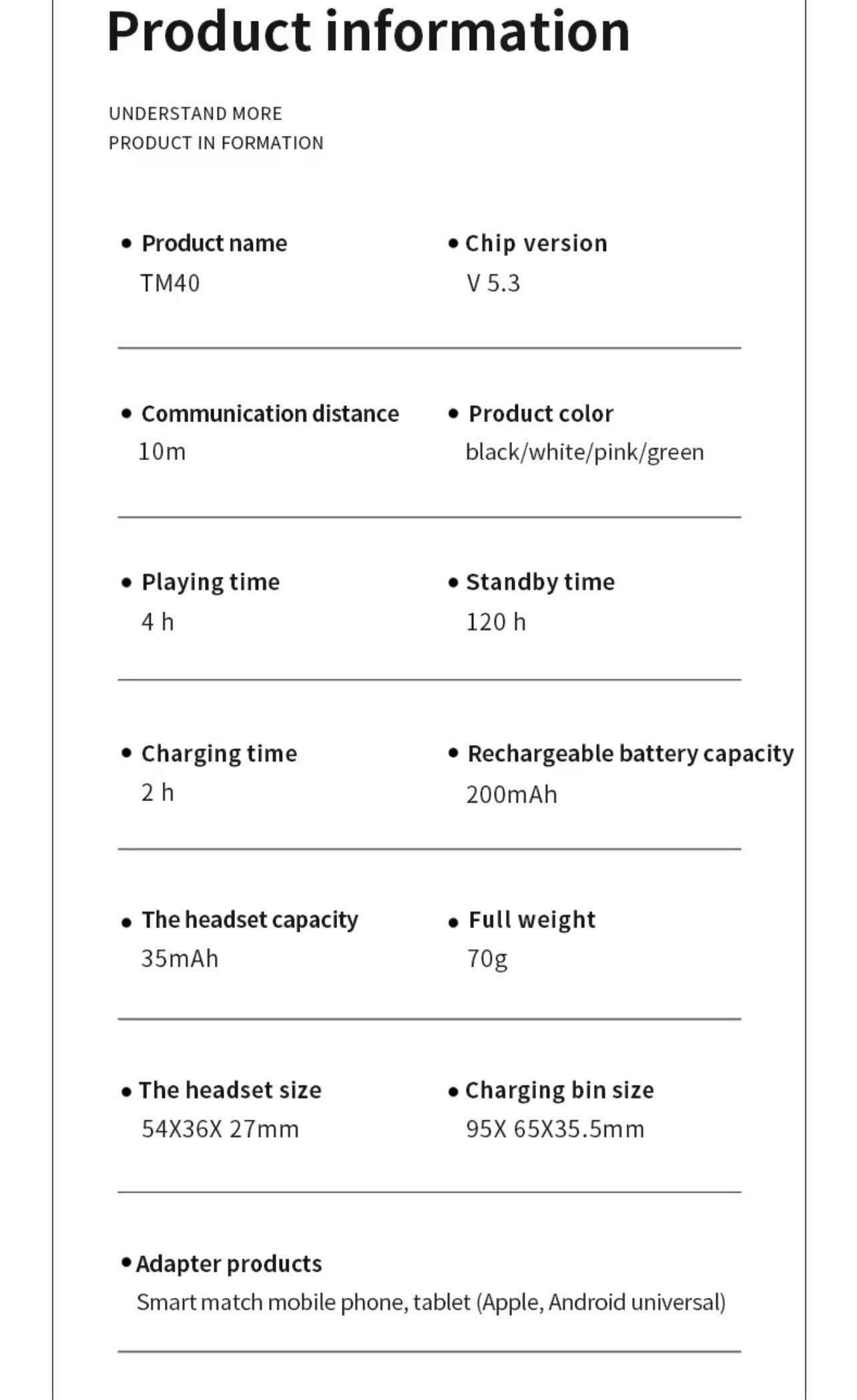 TM40 BT EARBUDS (ANC, TWS, WATERPROOF & CHARGING CASE)