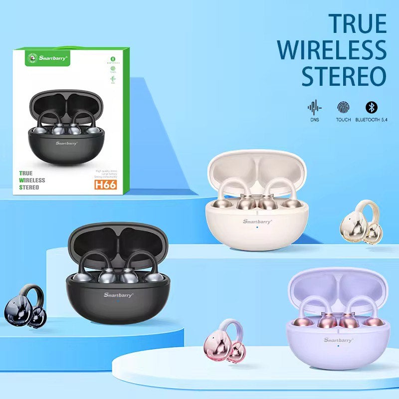H66 EAR CLIP WIRELESS BT EARBUDS (360 DEGREES AIR CONDUCTION STEREO, CHARGING CASE, ANC, ENC)