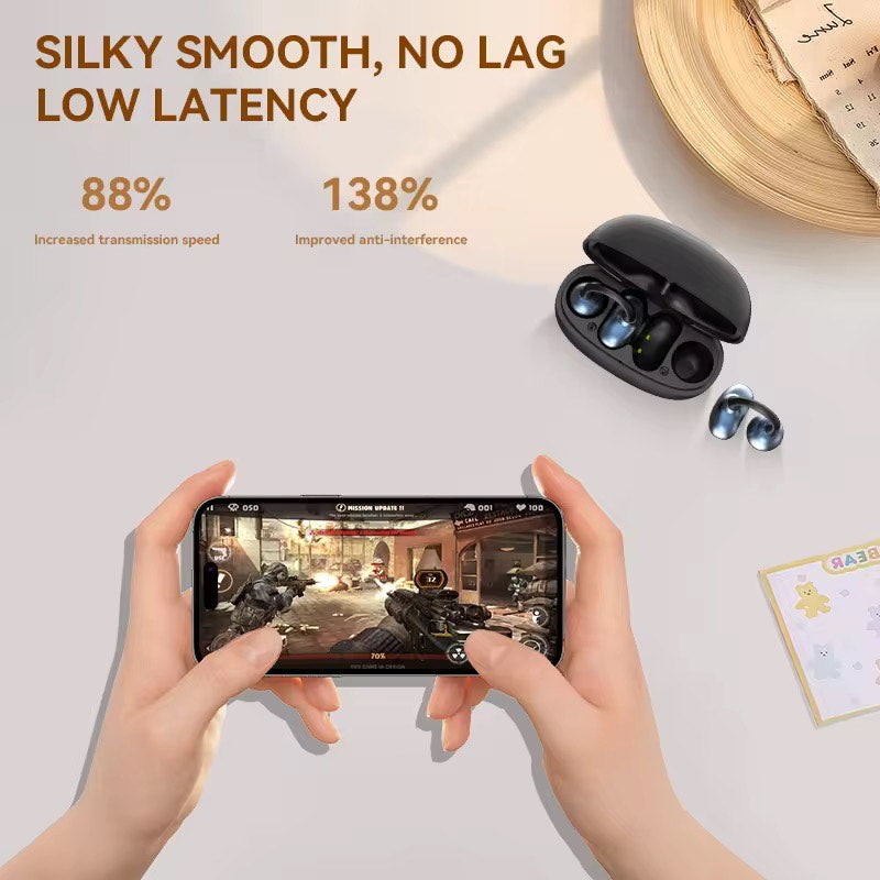 H66 EAR CLIP WIRELESS BT EARBUDS (360 DEGREES AIR CONDUCTION STEREO, CHARGING CASE, ANC, ENC)