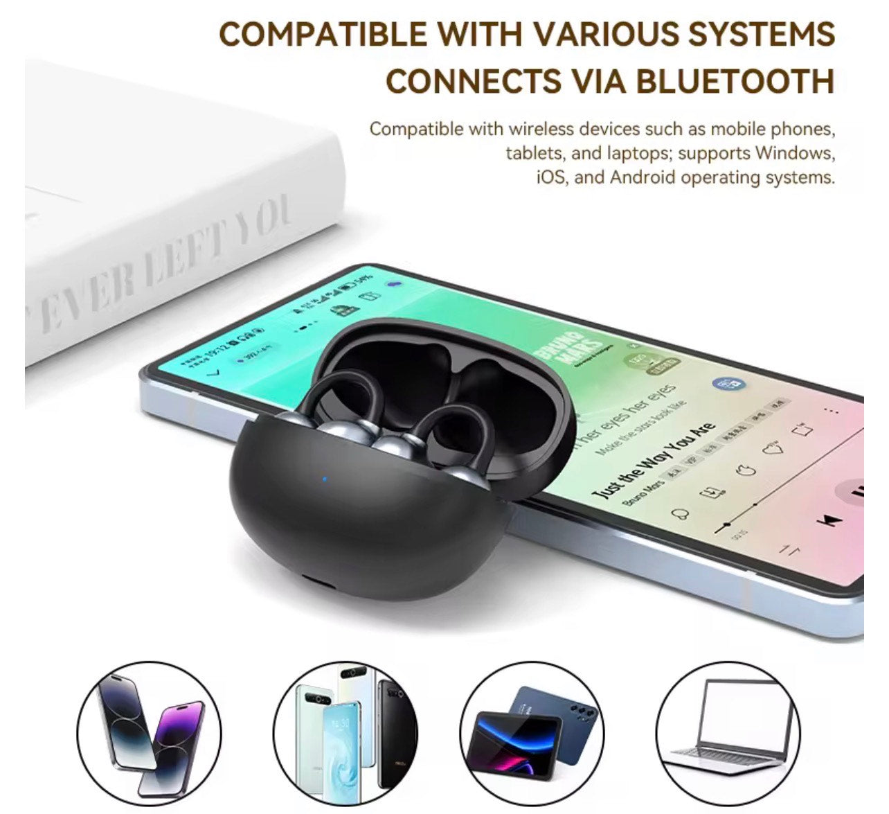 H66 EAR CLIP WIRELESS BT EARBUDS (360 DEGREES AIR CONDUCTION STEREO, CHARGING CASE, ANC, ENC)