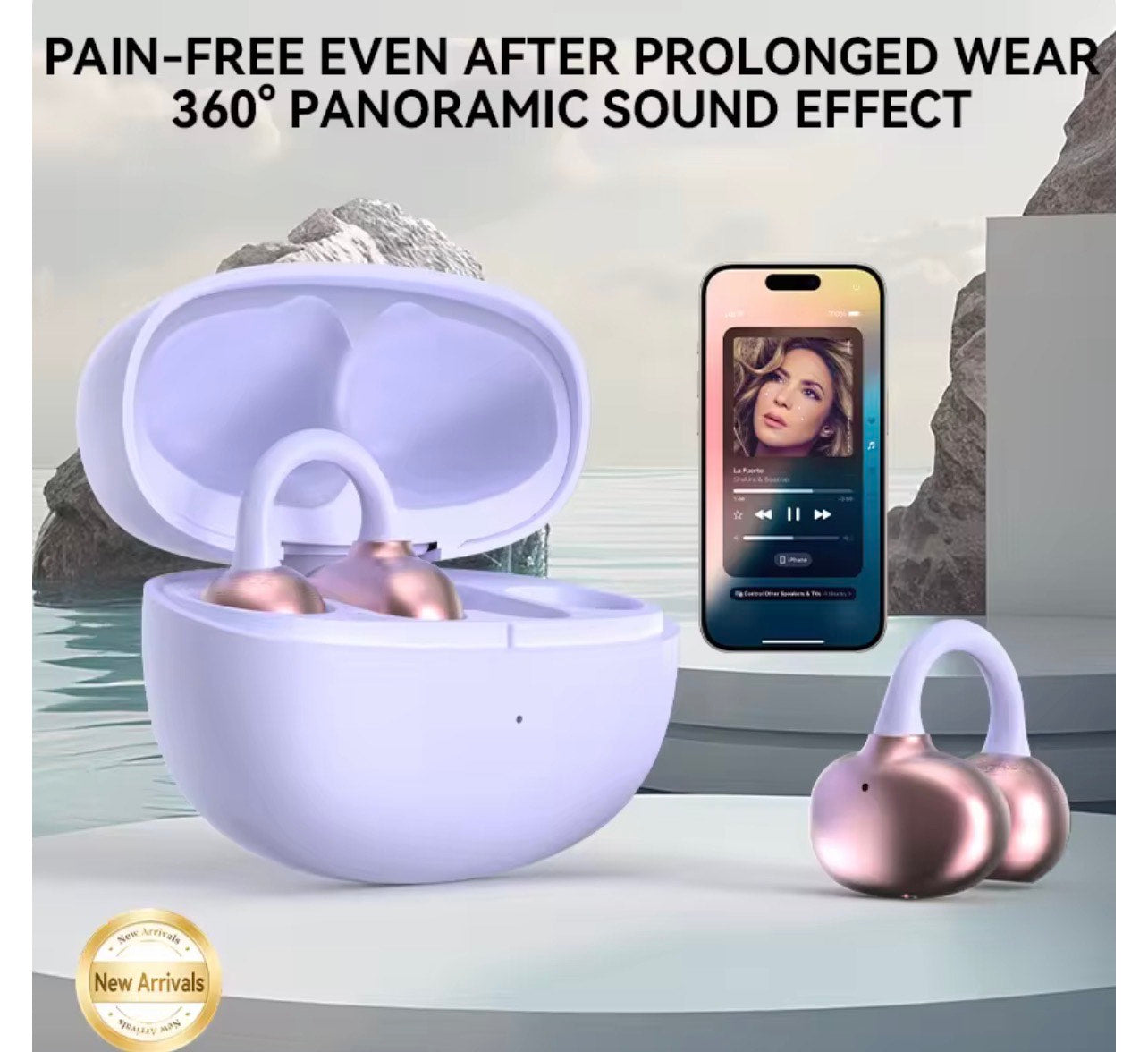 H66 EAR CLIP WIRELESS BT EARBUDS (360 DEGREES AIR CONDUCTION STEREO, CHARGING CASE, ANC, ENC)