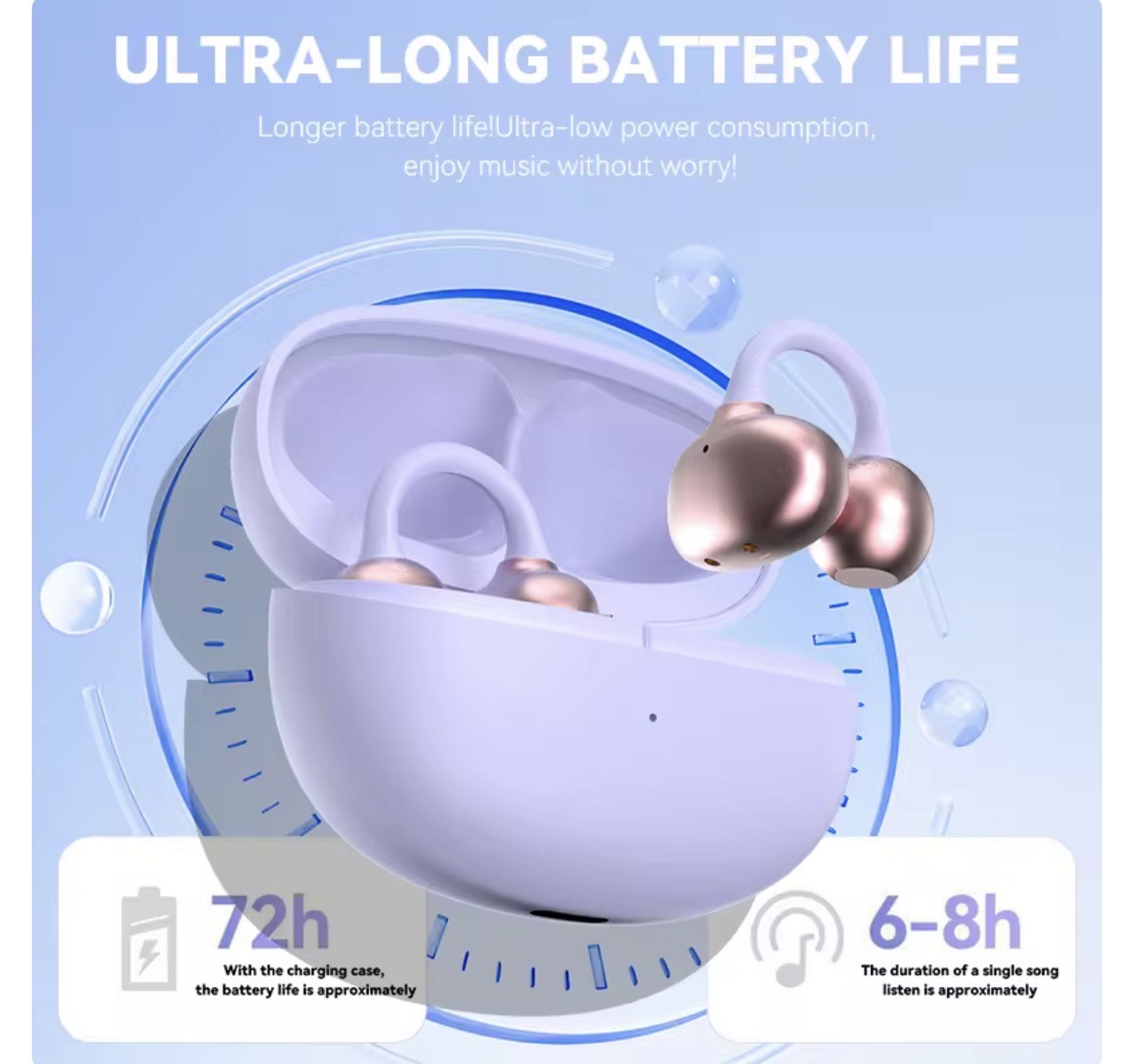 H66 EAR CLIP WIRELESS BT EARBUDS (360 DEGREES AIR CONDUCTION STEREO, CHARGING CASE, ANC, ENC)