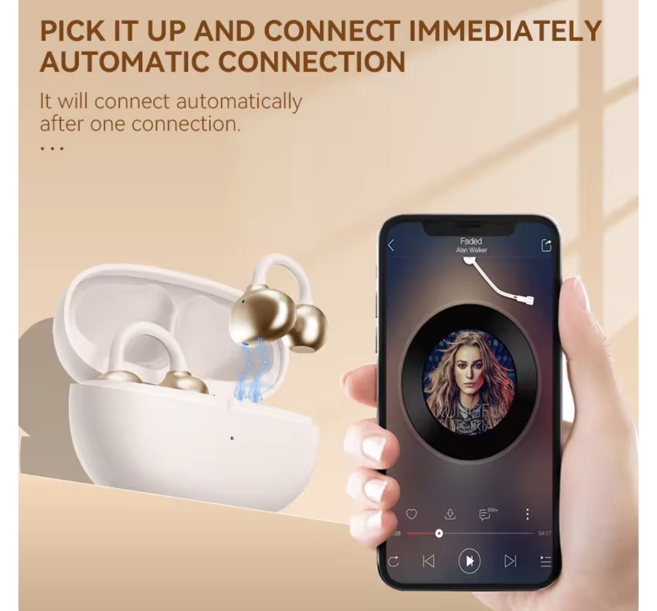 H66 EAR CLIP WIRELESS BT EARBUDS (360 DEGREES AIR CONDUCTION STEREO, CHARGING CASE, ANC, ENC)