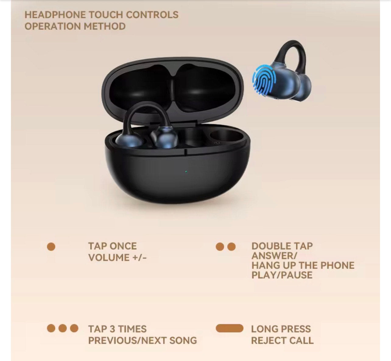H66 EAR CLIP WIRELESS BT EARBUDS (360 DEGREES AIR CONDUCTION STEREO, CHARGING CASE, ANC, ENC)