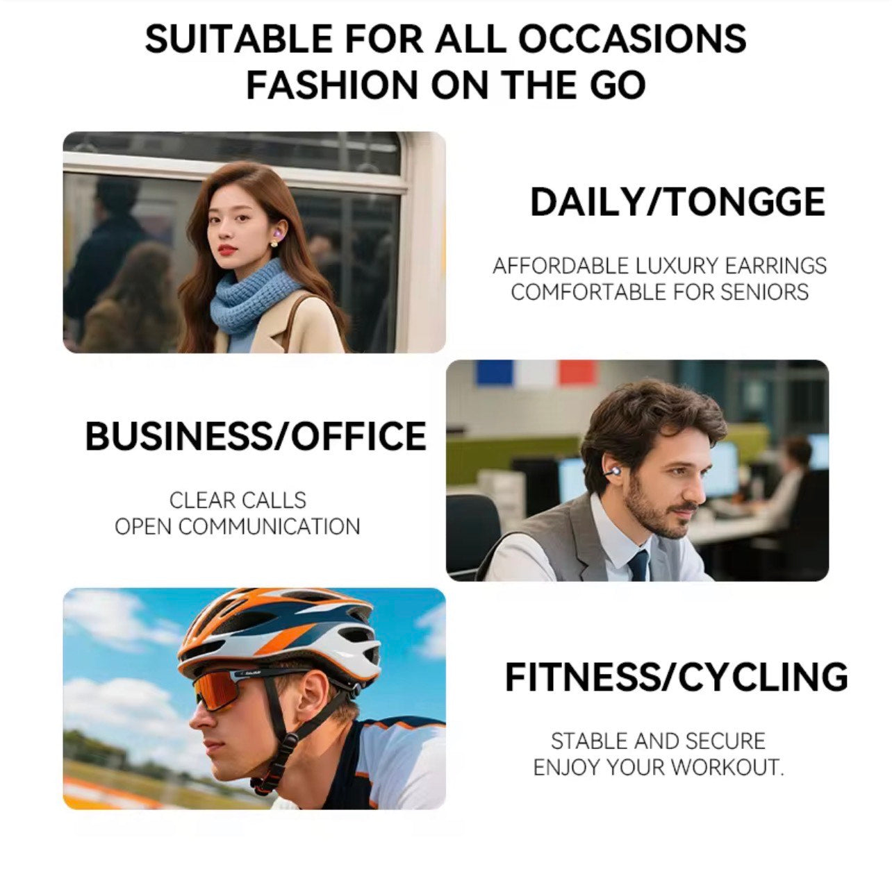 H66 EAR CLIP WIRELESS BT EARBUDS (360 DEGREES AIR CONDUCTION STEREO, CHARGING CASE, ANC, ENC)