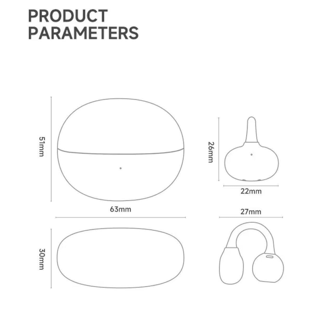 H66 EAR CLIP WIRELESS BT EARBUDS (360 DEGREES AIR CONDUCTION STEREO, CHARGING CASE, ANC, ENC)