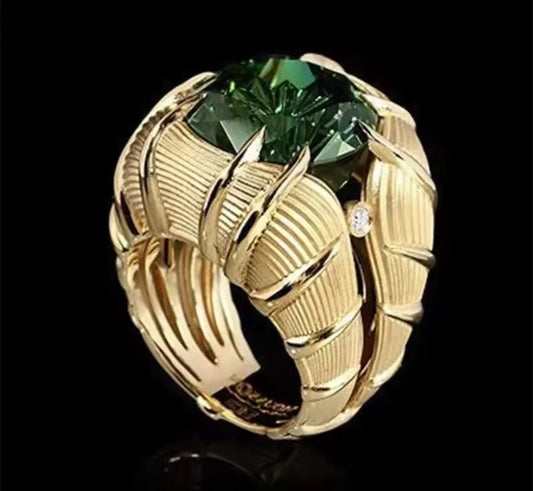 TANZANITE GOLD PLATTED RING WITH GREEN STONE