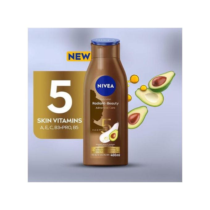 Nivea Radiant & Beauty body lotion infused with 5 skin vitamins.