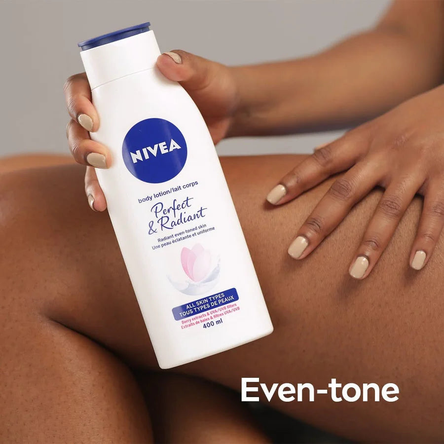 Nivea Perfect & Radiant body lotion provides even skin tones.