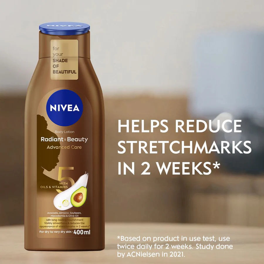 Nivea Radiant & Beauty Advanced Care body lotion helps stretchmarks reduction