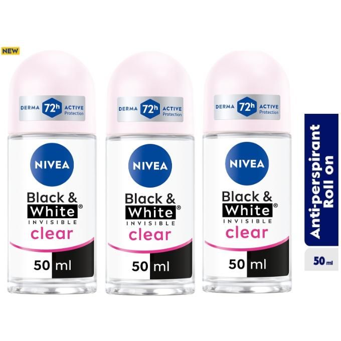 NIVEA BLACK & WHITE INVISIBLE CLEAR ANTIPERSPIRANT ROLL ON (50ML)